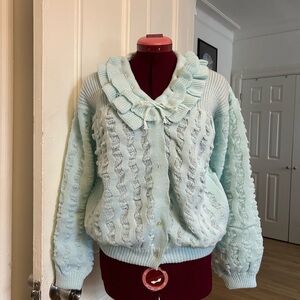 Women's Baby Blue Ruffled Knit Sweater